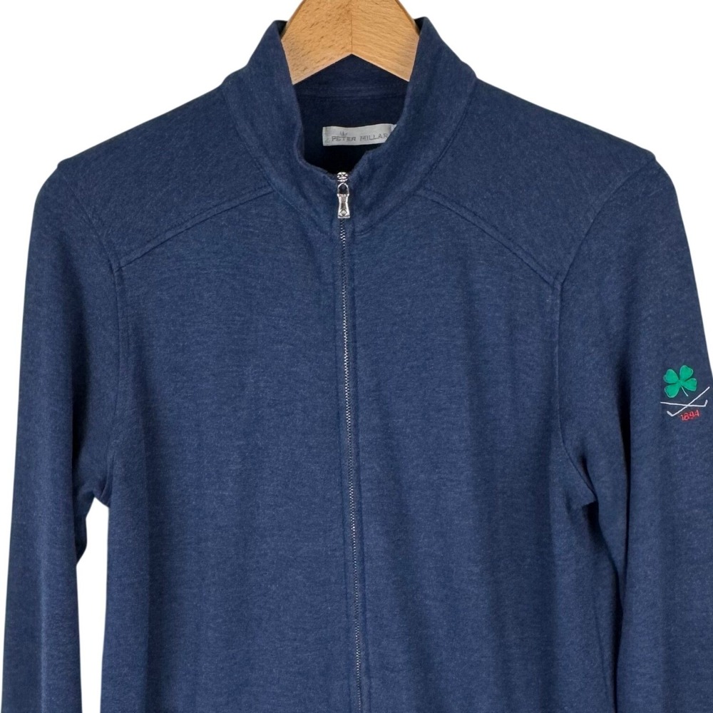Peter Millar Full Zip Golf Jacket Womens L Blue Heather Shamrock 1894 Mockneck